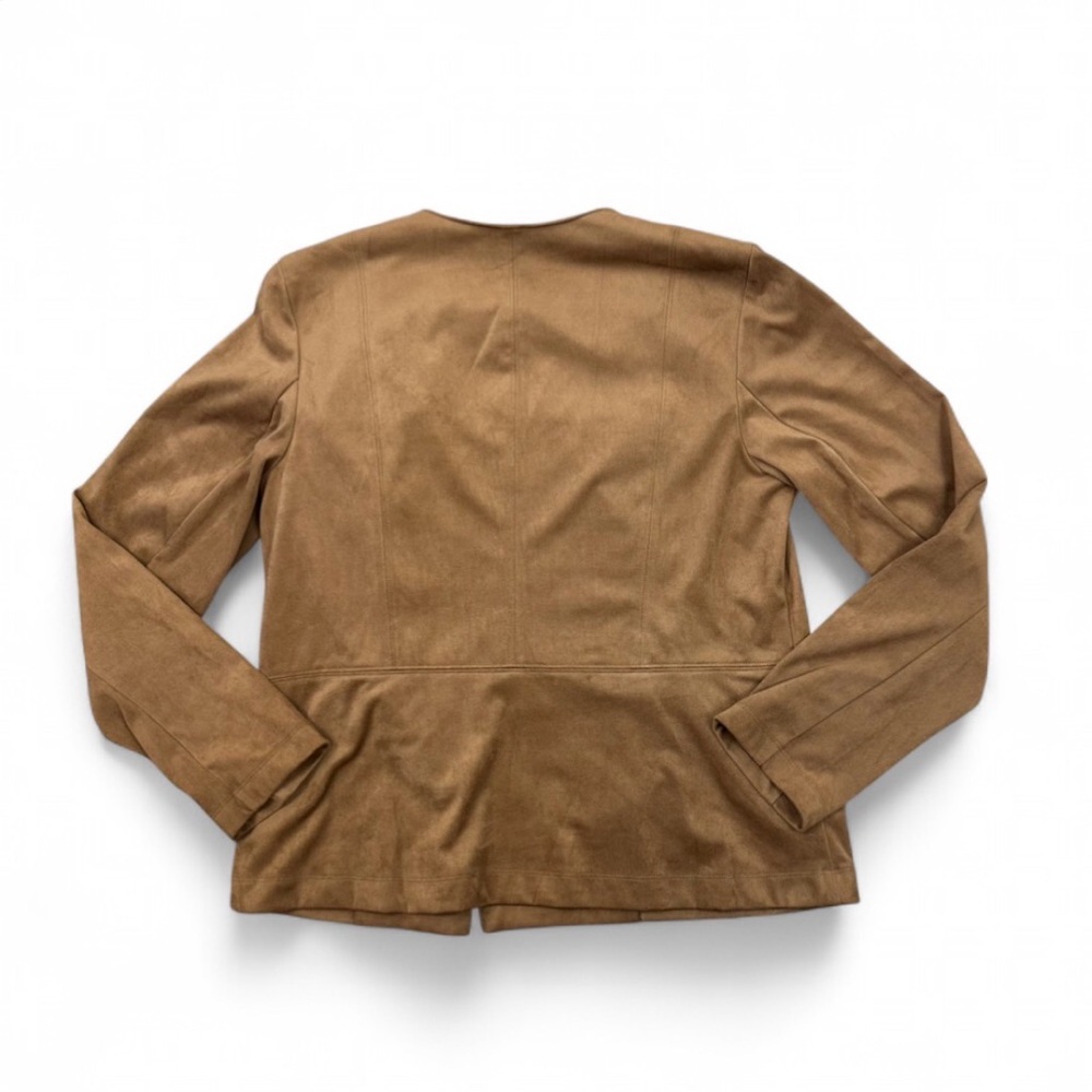 J. Jill Faux Suede Moto Jacket Size Small Petite SP Brown Camel Asymmetrical Zip - Picture 10 of 13